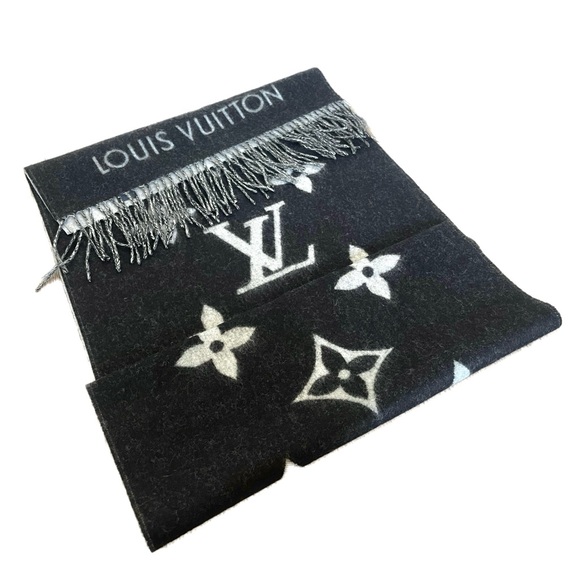 LOUIS VUITTON monogram scarf 402338 Cashmere Black Used unisex - Picture 7 of 8